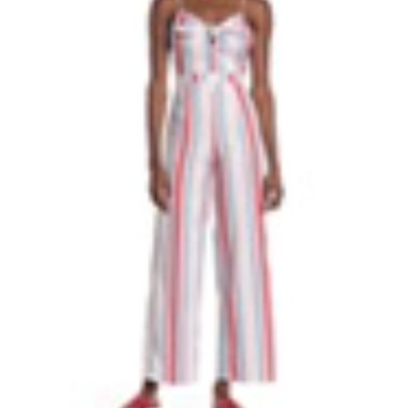 Romeo Juliet Pink Blue Striped Tie Front Couture Jumpsuit Sz M - Picture 7 of 7
